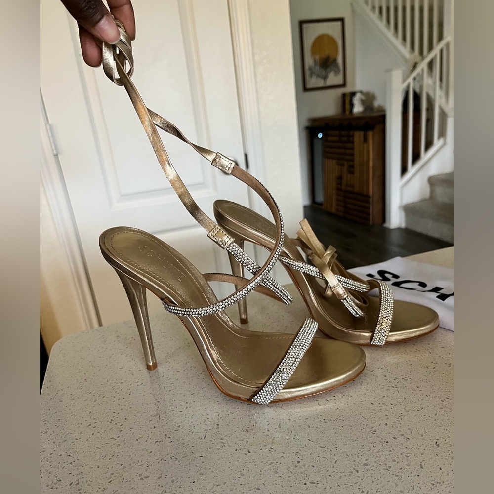 SHUTZ Metallic gold and sparkly heeled sandals, Brand new
